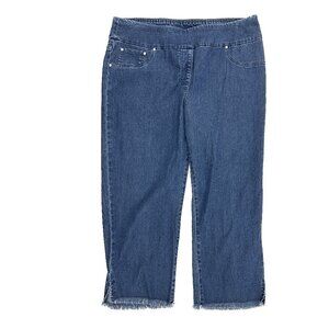 Ruby Rd. Pull On Capri Raw Hem Women's size 8 Dark Wash Blue Denim Jeans